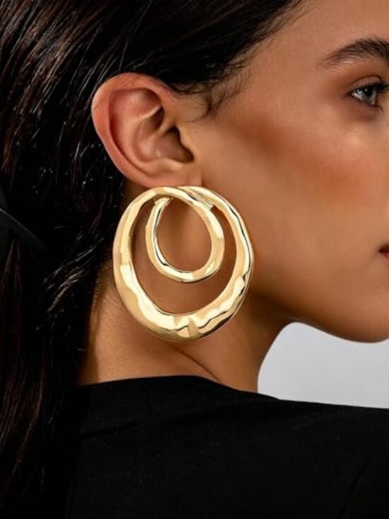 Jewelry - New - Chunky Gold Large Statement Earrings for Women Vintage Simple Big Circle